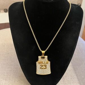 24”, Gold over Stainless Steel Rolo Chain,  Iced Out Basketball Jersey #23
